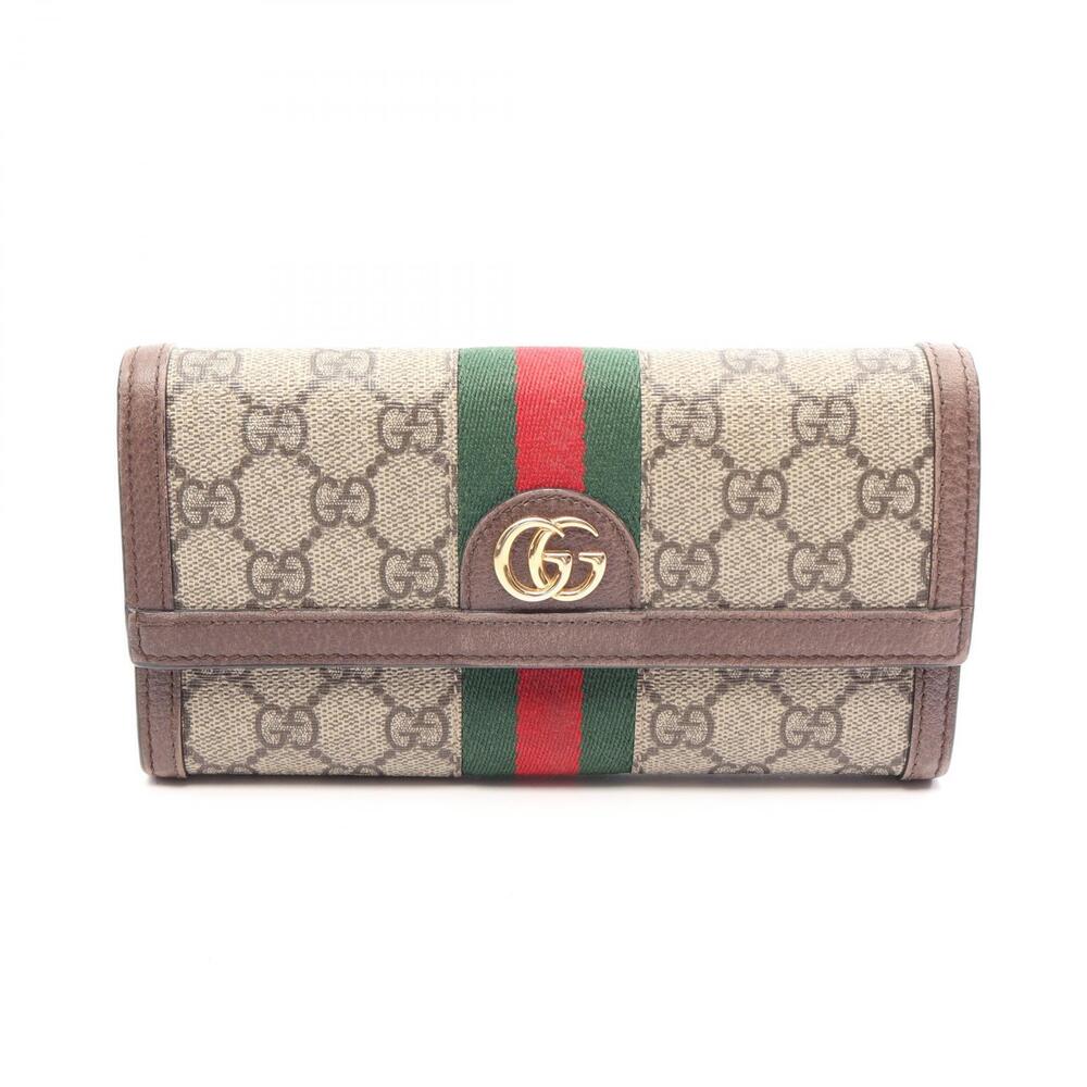 Gucci Ophidia GG Supreme Continental Wallet Bifold Long Leather Beige Brown